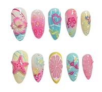 Armatura tridimensionale di rilievo stile oceano, Conchiglia rosa Starfish Nail Art dipinta a mano, Unghie per le vacanze estive