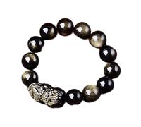 Armband Bracciale Feng Shui in Cristallo Naturale Pixiu Fortunato con Tre Monete Antiche Ciondolo Bracciale in Ossidiana Dorata Amuleto Gioielli for le Vacanze Attira Denaro Prosperità Fortuna,12mm (