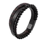 Armband Mit Schrittzähler Beruhigendes Angstarmband, geflochtenes Lederarmband für Männer, Vulkanstein, beruhigendes Angstarmband, mehrlagiges Lederarmband mit geflochtenen Perlen (Black, One Size)