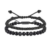 Armbanduhr Großes Ziffernblatt Schwarze Perlenarmbänder für Männer und, 6 mm Lavaperlen, Herrenarmband-Set für Paare, Geburtstagsgeschenke, Herrenschmuck für Ehemann und Ihn (Black, One Size)