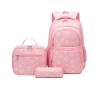 Armbq Set di zaini per la scuola per ragazze, per adolescenti, studenti elementari, casual, con scatola per il pranzo, Rosa Margherita, 3Pcs Backpack, 3 zaini con margherite