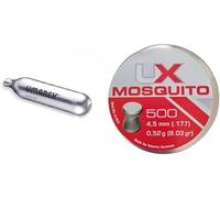 ARMERIAONLINE SINCE 1999 30 BOMBOLETTE CO2 Soft Air Gas 12G per Pistola CO2 CON 500 PALLINI PIOMBINI mosquito CAL 4 5 4,5 4.5