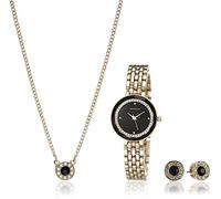 Armitron - Set di gioielli con orologio da polso da donna e bracciale, impreziosito da veri cristalli, 75/5796, Oro/Nero