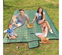 Armo - Coperta da picnic in tartan extra large con manico per il trasporto, impermeabile, per spiaggia, giardino, all'aperto, lavabile, picnic, campeggio, 200 cm x 200 cm (verde)
