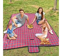Armo - Coperta da picnic in tartan extra large con maniglia per il trasporto, impermeabile, per spiaggia, giardino, all'aperto, lavabile, coperta da picnic e campeggio, 200 x 200 cm, colore: rosso