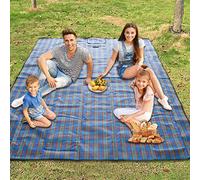 Armo - Coperta da picnic in tartan extra large con maniglia per il trasporto, impermeabile, per spiaggia, giardino, all'aperto, lavabile, coperta da picnic e campeggio, 200 x 200 cm, colore: blu