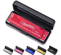 Armonica a 10 fori, mini armonica a C in metallo color argento, adatta per adulti, regalo per il Ringraziamento e Natale a scuola (rosso)