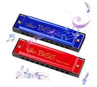 Armonica a bocca, 2 pezzi, 10 fori, 20 toni blu, armonica a bocca, tono C, diatonica, regalo musicale perfetto per bambini, adulti, principianti e interpreti (rosso blu)