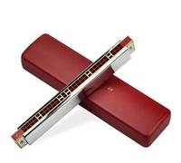 Armonica A Bocca Professionale Armonica cromatica a 28 fori in do con tremolo portatile mini arpa strumenti a fiato(Red)