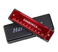 Armonica Amanti Della Musica 10 Fori Chiave Di C Blues Harmonica Strumento Musicale Con Custodia(Red)