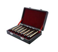 Armonica studenti 7 pezzi/set 10 fori 20 toni armonica diatonica senior blues arpa colore dorato A-G chiave con scatola regalo strumento musicale