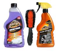 Armor All Set Pulitore-Cerchioni+Spazzola+Snowfoam Shampoo per Auto Biancheria
