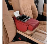 Armrest Box Multifunctional PU Leather Car Centro Armrest Pillow, Arm Rest Cover with Cup Holder, Tissue Box & Phone Slot, Cars Accessories Interior Organizers (Burgundy, Embossed)