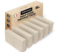 ARNAPURA Pack 6 Mattoni Refrattari 22 x 11 x 3 cm | Realizzati in Argilla Refrattaria | Mattoni Refrattari per Forno a Legna Perfetti per Camini, Forni e Barbecue