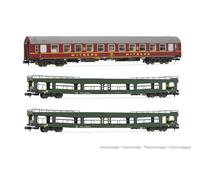 Arnold HN4424 DR, confezione da 3 carrozze OSShD tipo B, Spree-Alpen-Express, set 2 di 2, livrea verde e rossa, epIV, 1 x WR più 2 x DDm carrozze passeggeri