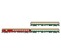 Arnold HN4436 D242 Parigi - Berlino - Varsavia, confezione da 3 unità 1, 2, 1 x WRm130 DR rosso, 2 x Bm DR verde, beige, carrozze passeggeri epIV