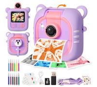 ARNSSIEN Macchina Fotografica Bambini Istantanea e 7 Rotoli Carta (4 Col: O/R/V/B+3 B&N)-2,4”Fotocamera istantanea con 32GB, 180 °Flip Obiettivo, Regalo di Natale e Compleanno per Bambini per 3-12,M2