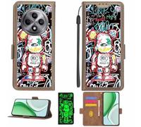 Aroepurt Custodia Comaptibile per Oppo Reno12 FS 4G Case Custodia Cover Supporto Premium in PU[con Pellicola Protettiva HD con durezza 9H] [Blocco RFID][Effetto Luminoso Scuro] LPT-MXX