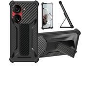 Aroepurt Custodia per ASUS Zenfone 10 Cover Custodia Case Ibrida [con Protezione dello Schermo in Vetro temperato] [Supporto Magnetico Pieghevole] [Resistente alle Impronte digitali Smerigliato] Nero