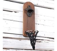 Arola Apribottiglie magnetico da parete, apribottiglie in legno con rete raccoglitore per tappi, regalo di compleanno per gli amanti della birra e degli uomini, decorazione del cortile (design -1)