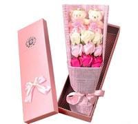 Aroma delicato dell'esclusivo bouquet di fiori di sapone con 9 rose con adorabile design a orso per arricchire qualsiasi spazio o occasione (rosa)
