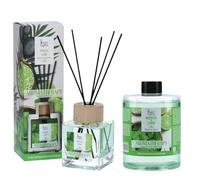 Aroma Therapy Menta Lime, Concentrazione ed Energia, Diffusore 250 ml a bastonicini + Ricarica 500 ml, Prodotto in Italia - Magic Ligths Diffusore in vetro con tappo in legno