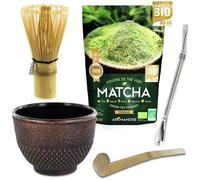AROMANDISE - Box T Matcha + Frusta + Cucchiaio Di Bamb + Tazza Nera & Viola + Cannuccia In Acciaio Inox Con Filtro