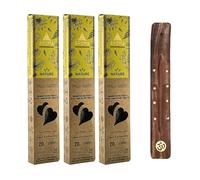 Aromasenses - 3 scatolette di incenso Aroma Nature Stick Santo - 100% naturale - fatto a mano - 1 ora di durata per asta - rilassamento meditazione yoga + 1 tavoletta aromatici (3, Palo Santo)