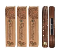Aromasenses | 3 Scatolina di Incenso Organic Palo Santo e Sandalo + 1 Porta incenso in legno Aromasenses | Incenso Naturale 100% Masala | Biologico | Rilassamento | Meditazione | Yoga