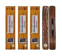 Aromasenses | 3 Scatoline di Incenso Goloka Nag Champa Twin Series + 1 Bruciatore d'Incenso Aromasenses | Nag Champa + Salvia Bianca | 2 Profumi per Bastoncino | Incenso Masala | Aromi Naturali