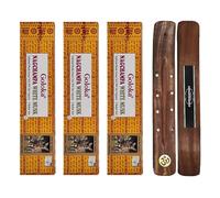 Aromasenses | 3 Scatoline di Incenso Nag Champa Twin Series + 1 Bruciatore d'Incenso Aromasenses | Nag Champa + Muschio Bianco | 2 Profumi per Bastoncino | Incenso Masala | Aromi Naturali