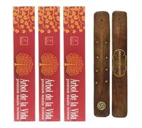 Aromasenses | 3 Scatoline di incenso Tree of Life Balaji Masala + 1 Bruciatore di incenso Aromasenses | Naturale | 15 g x 3 = 45 g | Rilassamento | Meditazione | Yoga