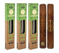 Aromasenses | Pack 3 Confezioni di Incenso Biologico Ullas Alloro + 1 Tavolette Aromasenses | Incenso 100% Naturale ed Ecologico | Aromaterapia con Erbe Naturali | 25 g x 3 = 45 g