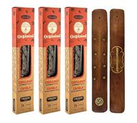 Aromasenses | Pack 3 Scatoline di Incenso Biologico Ullas Cannella + 1 Portaincensi Aromasenses | Incenso 100% Naturale ed Ecologico | Aromaterapia con Erbe Naturali | 25 gr. x 3 = 45 gr