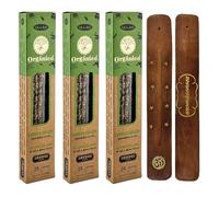 Aromasenses | Pack da 3 Confezioni di Incenso Biologico Ullas Tea Tree + 1 Porta-Incenso Aromasenses | Incenso 100% Naturale ed Ecologico | Aromaterapia con Erbe Naturali | 25 g x 3 = 45 g