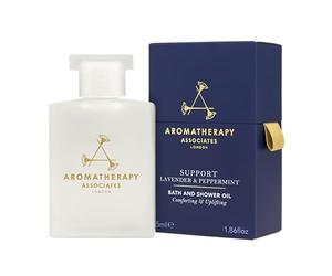 Aromatherapy Associates Supporto Lavender & Peppermint Olio da bagno e doccia 55 ml, questa combinazione allevia le scottature, scioglie il mal di testa di tensione e contrasta i momenti di eccessiva