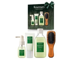 AROMATICA Kit di Prova per la Detersione del Cuoio Capelluto alla Rosmarino - Set Regalo - [Mini Spazzola in Legno / Shampoo 100ml / Potenziatore Radici 30ml / Scrub per il Cuoio Capelluto 30ml]