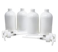 Aromhuset 4 bottiglie bianche da 500 ml in PET per uso alimentare con pompa dosatrice da 1 ml, per alimenti e cosmetici, tubo da 150 mm e tappo a vite da 28 mm, bottiglie vuote da riempire