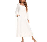 aromm Donna Camicia da Notte Morbida Pulsante Placket Vittoriano Maniche Lunghe Allattamento al Seno Pigiama Bianco, XXL