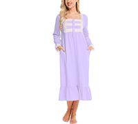 aromm Donna Camicia da Notte Morbida Pulsante Placket Vittoriano Maniche Lunghe Allattamento al Seno Pigiama Viola, XXL