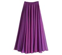 aromm Donna Chiffon Gonna Linea A Lunghezza Intera o alla Caviglia Vita Elastica Plissettato Fata Lunga Gonne Viola,XL