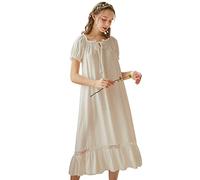aromm Donna Estate Lunga Vittoriano Camicie da Notte Maniche Corte Pizzo Cotone Elastico Pigiami Bianco, XL