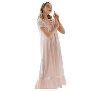aromm Donna Estate Lunga Vittoriano Camicie da Notte Maniche Corte Pizzo Cotone Elastico Pigiami Rosa, XL