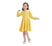 aromm Ragazze Manica Lunga Skater Vestito Bambini Partito Pan Collare A-Line Scuola Abiti Autunno 2-12 Anni, Giallo, 5-6 Anni