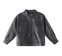 aromm Ragazzi Pelle Giacche Primavera Autunno Bambini Collare Motociclo Cerniera Cappotti Nero, 100