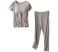 aromm Set Pigiama Donna Premaman Maniche Corte Camicie Infermieristiche Top e Pantaloni Lunghi Casual Set Grigio,XL