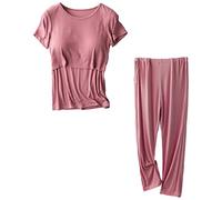 aromm Set Pigiama Donna Premaman Maniche Corte Camicie Infermieristiche Top e Pantaloni Lunghi Casual Set Ciliegia,XL