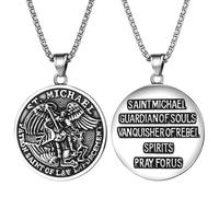 Aroncent Collana con medaglia di San Michele: ciondolo Arcangelo con scritta in lingua inglese "Preghiera", gioiello in acciaio inox per protezione cattolica, Acciaio inossidabile, Nessuna pietra