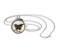 Aroncent Orologio da taschino vintage, al quarzo, analogico, con farfalla e albero della vita, design con numeri arabi, cassa cava per uso quotidiano, B-Farfalla