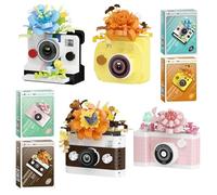 ARONRAVE Set di 4 mattoncini da costruzione a forma di fiori, mini mattoncini da costruzione, set di giocattoli da costruzione, fiori, mattoni, collezione botanica, decorazione per la casa (fotocamera